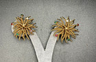 Vintage Gold Metal   Rhinestone Clip On Starburst Earrings Mid Century Modern