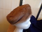 Vintage Winter Fashion Tan Mink Fur Pill Box Beret Hat
