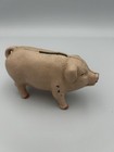 Antique Cast Iron Pig Piggy Coin Bank Original Screw Pink Red