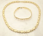 Diamond Cut Hearts   Kisses Bracelet Necklace Set 10k Yellow Gold Plated Silver 