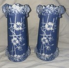 2 Vintage Wedgwood Blue Jasperware Cylinder Spill Vase England  5 1 4   