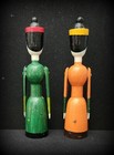 Vintage Wood Wooden Hand Painted  Woman Figurine Dolls 5 5  Excellent Condition