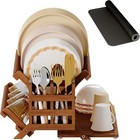 Bamboo Dish Drying Rack With Utensil Holder  3 Tier Foldable Dish Rack 