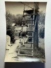 1974 Vintage B w Photo     Boy Climbing Wooden Tower     Outdoor Summer Camp