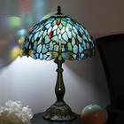 Vintage Tiffany Style Ocean Blue Dragonfly Stained Glass Table Lamp Bedsidelight