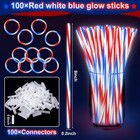 100 Pcs 250th Anniversary 4th Of July Glow Sticks Bulk With Connectors red White