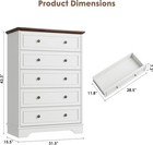 Farmhouse 5 Drawer Dresser For Bedroom Vertical Chest Of Drawers White Oak