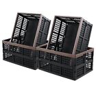 Idotry 4x 42l Plastic Stackable Collapsible Basket  Folding Storage Crate  Black