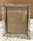 Vintage Picture Frame Whitewashed 12 X 10  Gold Tone Metal Fancy Ornate Filigree