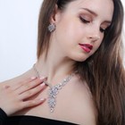 Silver Plated Cubic Zirconia Flower Leaf Drop Necklace Earrings Cz Jewelry Set