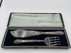 Antique Sheffield England Engraved Sterling Silver Fish Serving Set