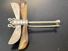 Mexico 925 Sterling Silver Mixed Metal Dragonfly Brooch Small Signed Vintage
