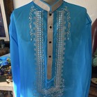 Bright Turquoise Embroidered Formal Filipino Barong Tagalog 2 Xl Top Dress Shirt