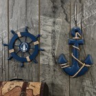 2 Pack Nautical Beach Decor - 11  Wooden Ship Wheel   13  Anchor With Rope  Wall