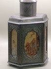 Antique Chinese Pewter Teapot Caddy With Six Reverse Painted Glass Panels