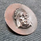 Large Antique Vintage Metal Picture Button 3d Indian Warrior Head