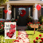 Valentine s Day Garden Flag 12 5x18 Inch Double Sided  Floral Plaid Check Red Pi