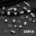 26pcs Silver Hair Beads Loc Jewelry - Dreadlocks Accessories  Diy Braids Rings  