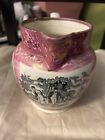 Rare Antique Sunderland Pink Lustre Ware Lg 6 25  Pitcher 19thc Nautical Nice 