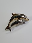 Jumping Dolphins Faux Jewel Eyes Lapel Pin Silver   Gold Color Metal 