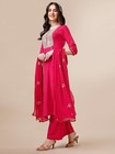 Women s Cotton Silk Embroidered Kurta Palazzo And Dupatta Set   Wedding Dress  