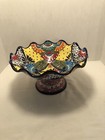 Talavera Mexican Folk Art Glazed Terracotta Fruit Bowl Tiered Compote