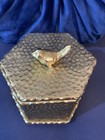 Decor Box Golden Metal Hexagon Trinket Box With Bird Lid 4 1 2   
