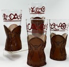 Set Of  4  Vtg Libbey Bamco Longhorn Tooled Leather 6 1 2  Pilsner Glasses 1970s