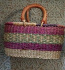 Bolga International  Large Oval Basket W  Two Leather Wrapped Handles Hand Made
