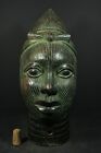 African Benin Bronze Ife  Oni Royal King Head - Nigeria  African Tribal Art