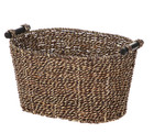 Brown 2-tone Seagrass Storage Basket With Wooden Handles     Oval