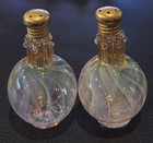 Antique Hand Blown Swirl Glass Salt   Pepper Shakers- 1-3 4    Gold Tone Top