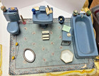 Old Painted Wooden Strombecker Doll House Bathroom Furniture W Accessories Lot