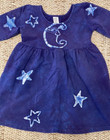 Vntg Batik Moon   Stars Girls Dress Long Sleeve Cotton Tie Dye Hand Made Size 4