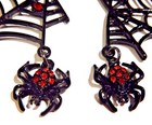 Black Spider Web Earring Red Acrylic Crystal Rhinestone Halloween Kitsch Goth 3v