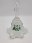 Fenton Winter Scene Hand Painted Bell Ice Blue Iridescent Glass Signed M Fleming