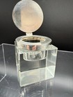 Antique Faceted Crystal Glass Inkwell Hinged Silver Lid     Edwardian Or Art Deco