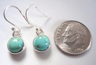 Very Small Turquoise 925 Sterling Silver Dangle Earrings Round