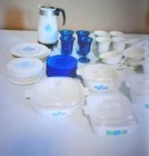 Vtg Child s Lot Plastic Corningware Play Dishes Casserole  Plates  Goblets  Cups