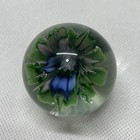 Art Glass Miniature Orb Ball Sphere Flower 1 5    Blown Blue Green Paperweight