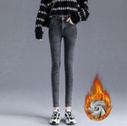 New Winter Women s Fleece Denim Pant Warm Jeans High Waist Thick Long Trousers