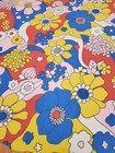Rare Vintage Mid Century Retro 70s 60s Pnk And Primary Colors Floral Poly Fabric