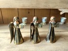 3 Vintage Mcm Mid-century Modern Copper Brass Angel Candle Holder Christmas  8