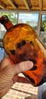 1870s Navy Anchor Bold Emb Drippy Applied Lip Amber Strap Side Flask  9 h