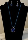 Handpainted Galaxy Inspired Necklace   Earring Set -bonus Silver Plated Necklace