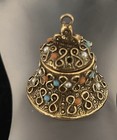 Antique Brass Coral  Turquoise  Pearl Bell Pill Box Pendant Charm 
