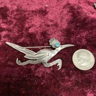 Vtg Sterling Navajo Native American Roadrunner Bird Turquoise Stone Eye Brooch