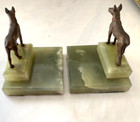 Vtg Pair Of Art Deco Brass Dog Bookends On Heavy Marble Bases - Orig Fam  Owner