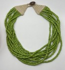 Vintage 10 Strand Green Color Padre Trade Bead India Coin Fastener Necklace 26   