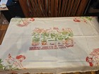 Vintage 1950s Tiki Bar Hawaiian Map Hula Girl Linen Tablecloth   Napkins